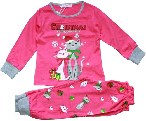 Dívčí pyžamo 2 Kočičky svítící ve tmě 3825 CHRISTMAS růžové