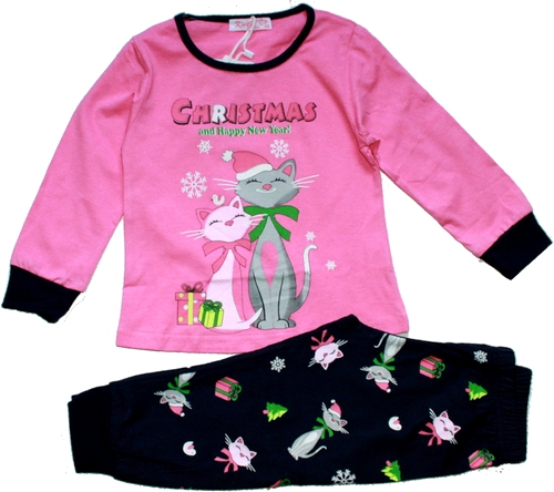 Dívčí pyžamo 2 Kočičky svítící ve tmě 3825 CHRISTMAS růžové M