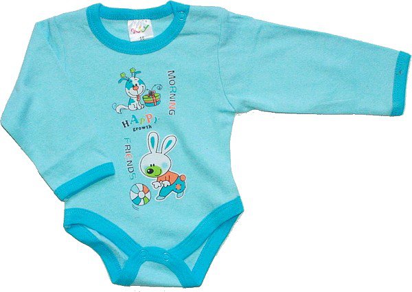 Levné body pro miminka Zajíček Pes azurové 208/22 vel. 74