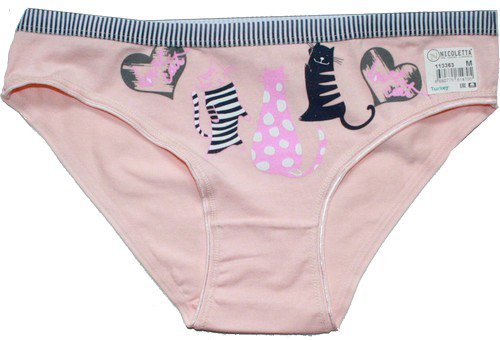 Dámské kalhotky do boků s potiskem kočičky 113363 RŮŽOVÉ
