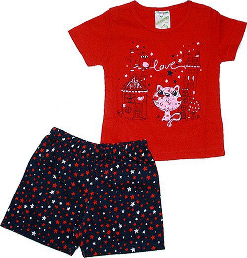 Dětské dívčí pyžamo, letní komplet 392 červené 502/8 vel. 104