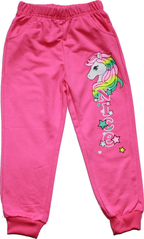 Dětské tepláky, dívčí tepláky JEDNOROŽEC slabé 2226 růžová B 585/42 vel. 146