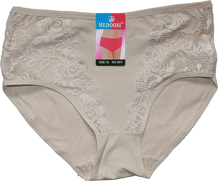 Dámské kalhotky do pasu s krajkou 6911 krémová 599-22