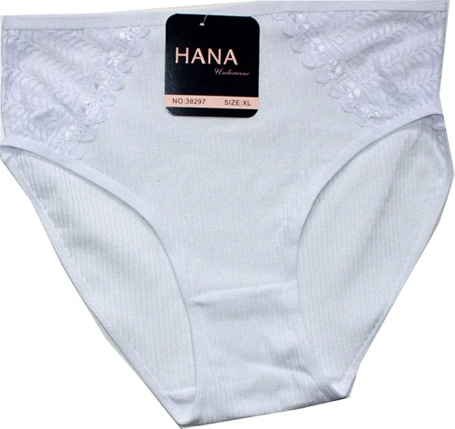 Dámské kalhotky do pasu žebrové s krajkou 38297 bílé 607-54