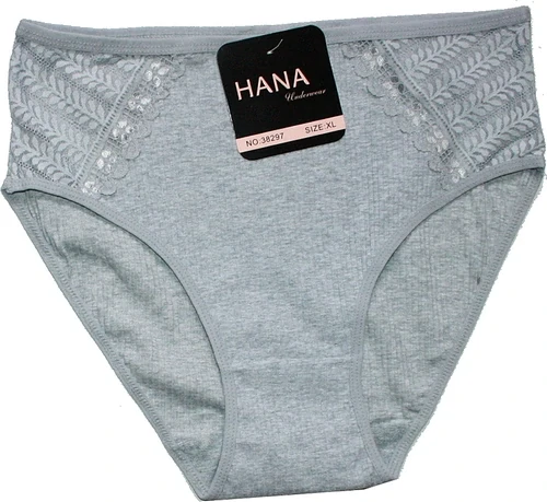 Dámské kalhotky do pasu žebrové s krajkou 38297 šedé