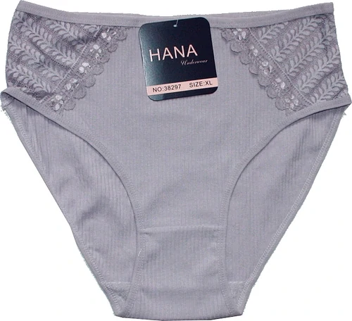 Dámské kalhotky do pasu žebrové s krajkou 38297 šedavé 607-65