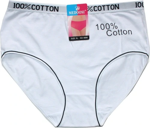 Dámské kalhotky vyšší do polopasu s motivem 100% cotton 6898 BÍ 599-61